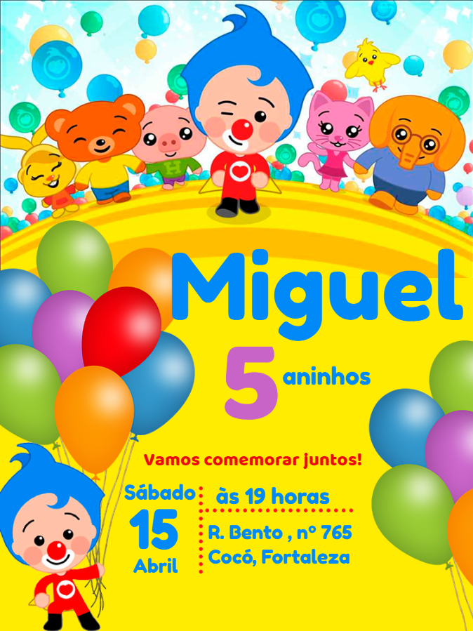Convite de Aniversário Plim Plim e Turma para Editar Online Convite de Aniversário Plim Plim e Turma para Editar Online