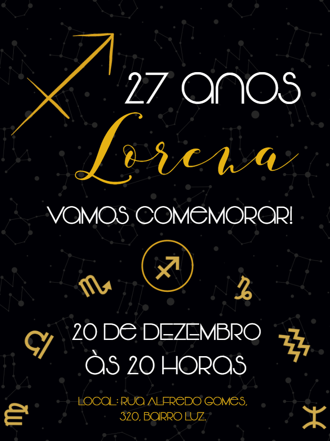 Convite Aniversário Signo Sagitário para Editar Online Convite Aniversário Signo Sagitário para Editar Online