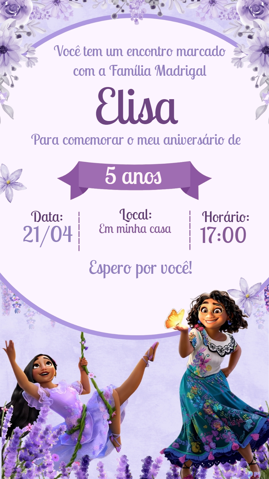 Convite de Aniversário Encanto Madrigal para Editar Online Convite de Aniversário Encanto Madrigal para Editar Online