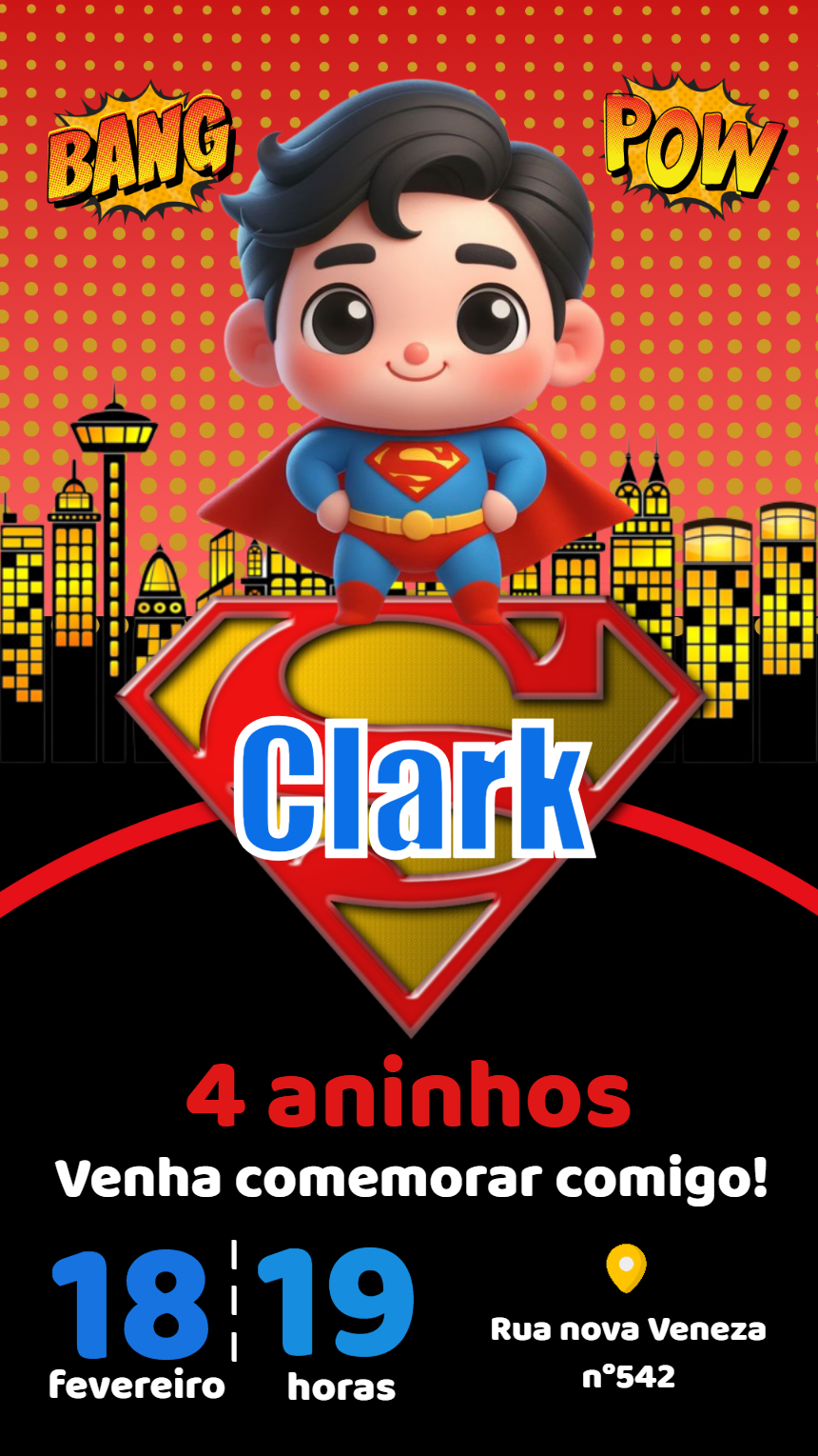 Convite de Aniversário Superman Cute para Editar Online Convite de Aniversário Superman Cute para Editar Online
