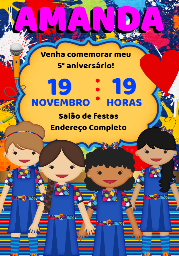 Convite Aniversário Chiquititas com Meninas para Editar Online Convite Aniversário Chiquititas com Meninas para Editar Online