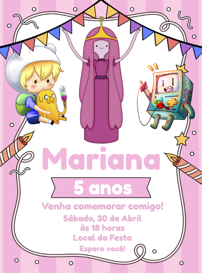 Convite de Aniversário Hora de Aventura e Princesa Jujuba para Editar Convite de Aniversário Hora de Aventura e Princesa Jujuba para Editar