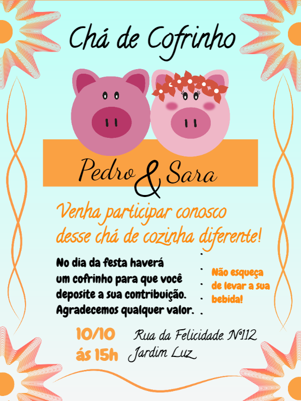 Convite Chá de Cofrinho Porquinhos para Editar Online Convite Chá de Cofrinho Porquinhos para Editar Online