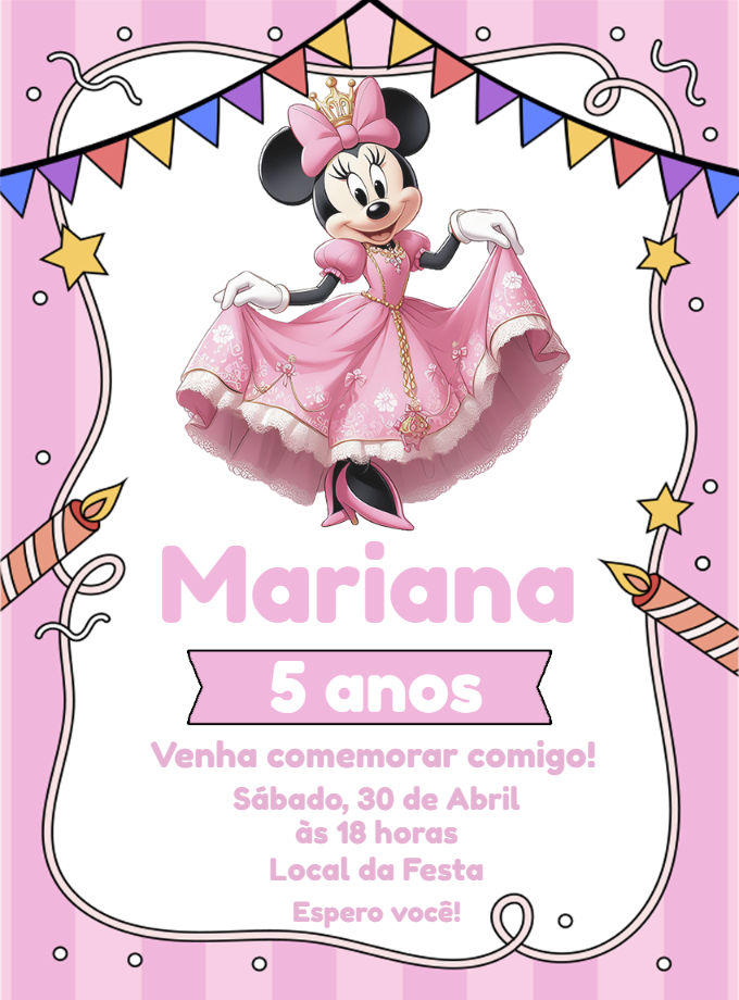 Convite Aniversário Minnie Realeza para Editar Online Convite Aniversário Minnie Realeza para Editar Online