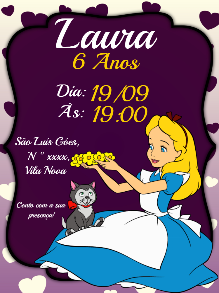 Convite Aniversário Alice no País das Maravilhas para Editar Convite Aniversário Alice no País das Maravilhas para Editar