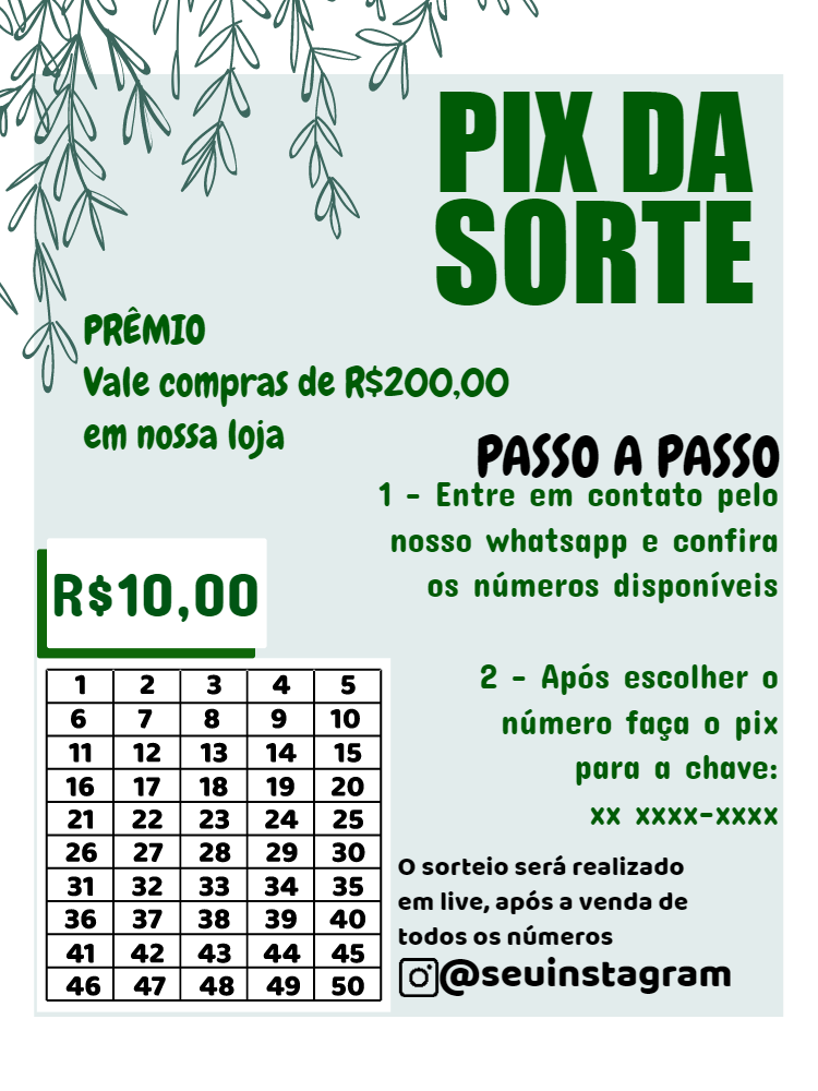 Modelo de Rifa Pix da Sorte Editável para Sorteio Online Modelo de Rifa Pix da Sorte Editável para Sorteio Online