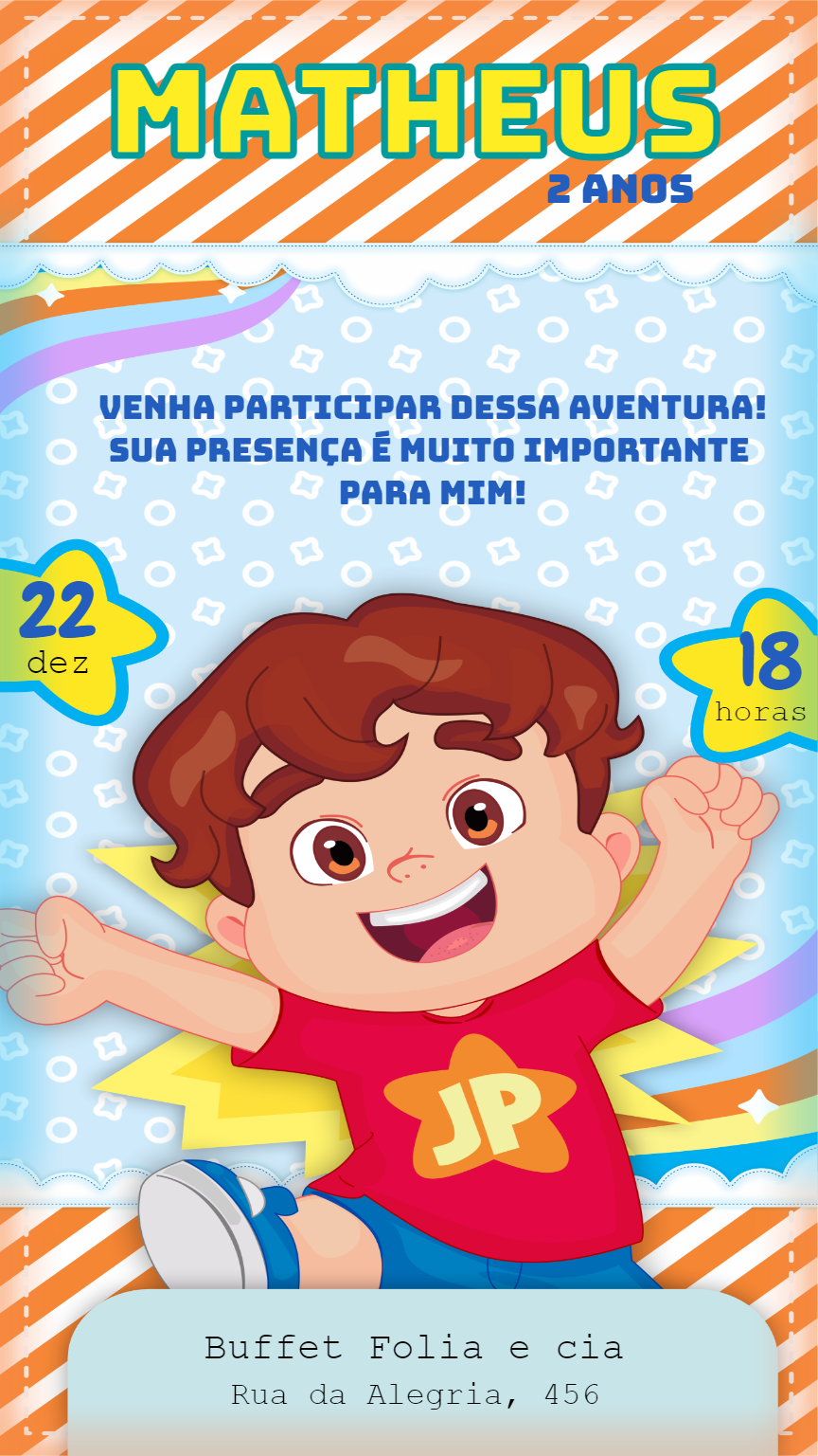 Convite Aniversário JP: Edite Online e Imprima Convite Aniversário JP: Edite Online e Imprima