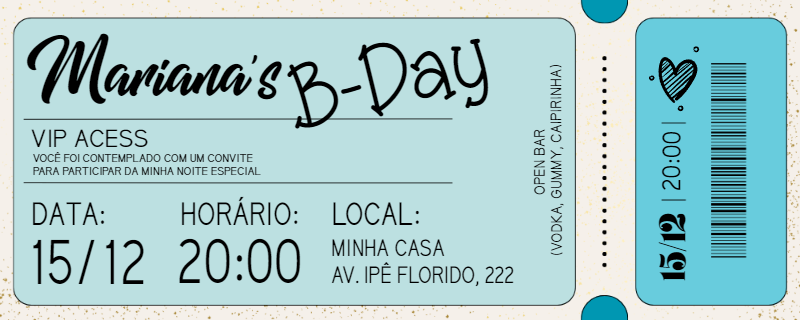 Convite de Aniversário Ingresso VIP Azul para Editar Online Convite de Aniversário Ingresso VIP Azul para Editar Online