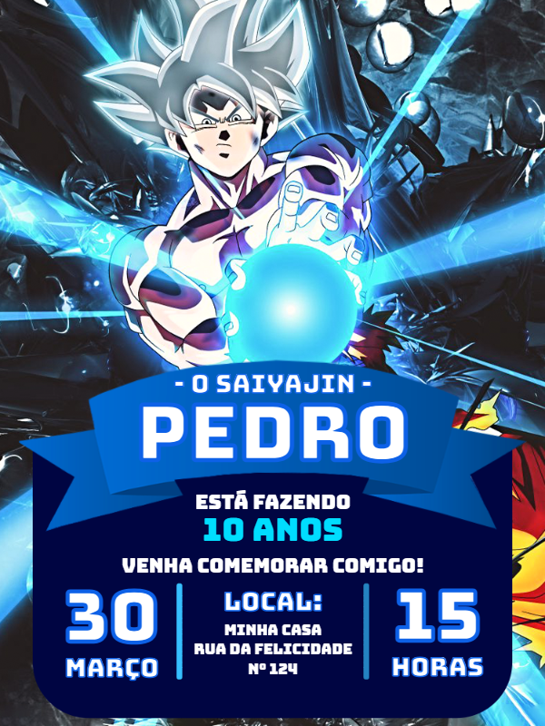 Convite de Aniversário Dragon Ball com Goku para Editar Online Convite de Aniversário Dragon Ball com Goku para Editar Online