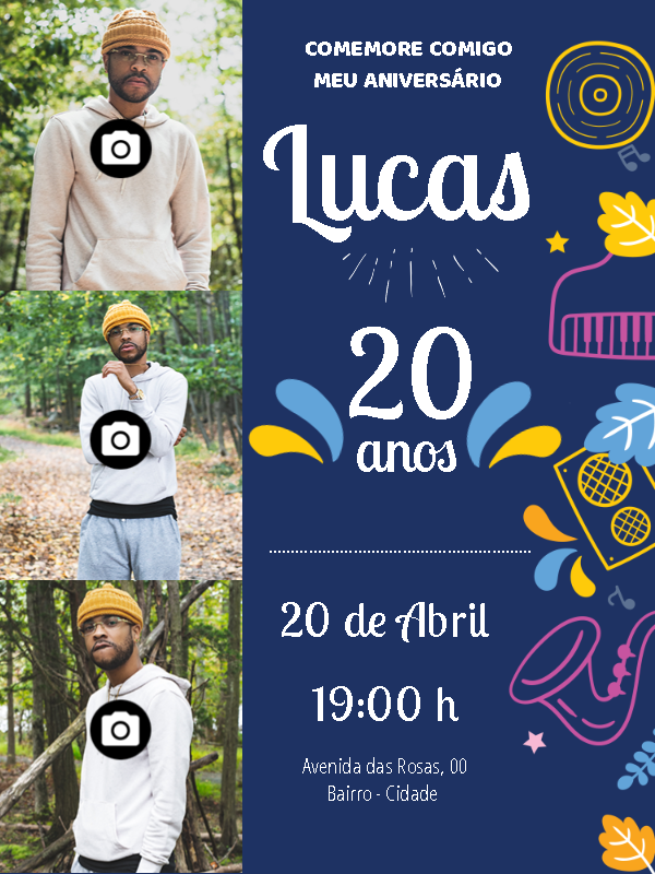 Convite de Aniversário Masculino com Foto para Editar Online Convite de Aniversário Masculino com Foto para Editar Online