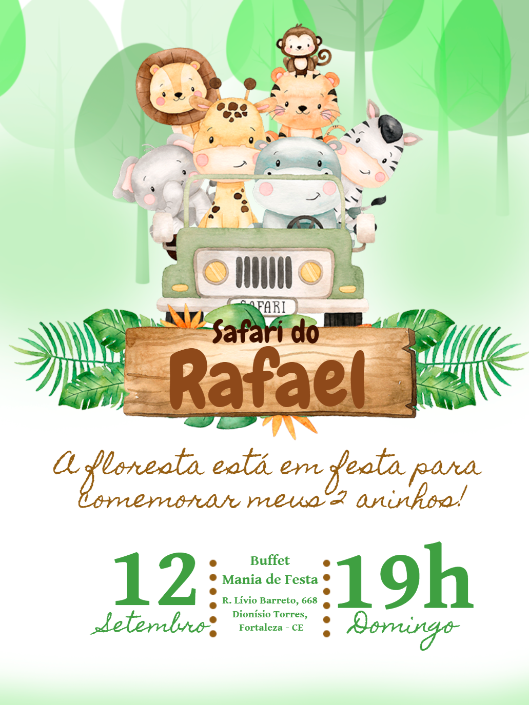Convite de Aniversário Safari com Animais para Editar Online Convite de Aniversário Safari com Animais para Editar Online