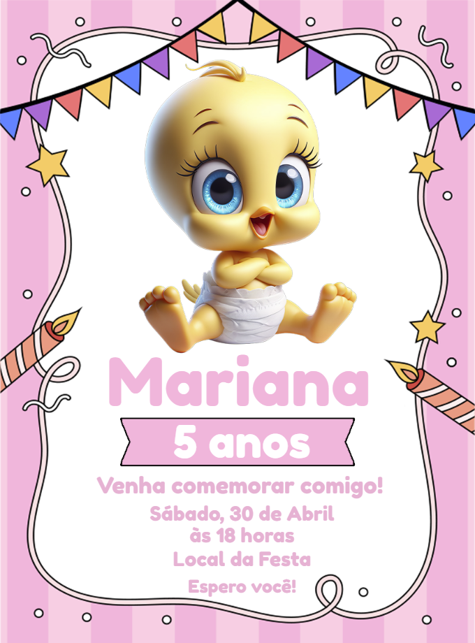 Convite de Aniversário Piu Piu Bebê Editável Online Convite de Aniversário Piu Piu Bebê Editável Online