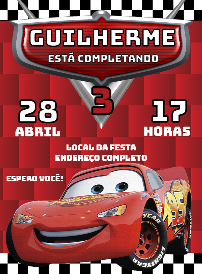 Convite Aniversário Carros Relâmpago McQueen para Editar Online Convite Aniversário Carros Relâmpago McQueen para Editar Online