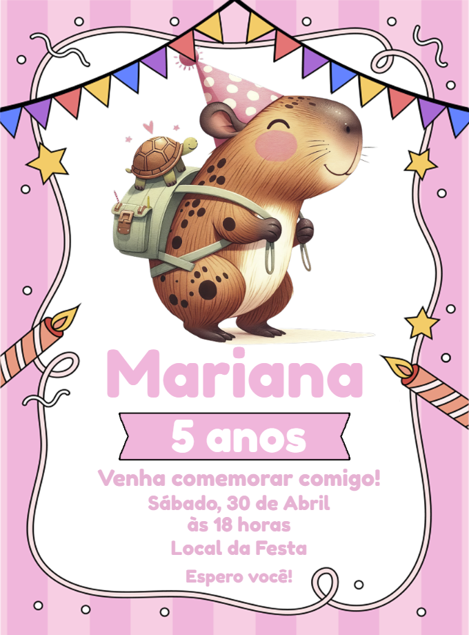 Convite de Aniversário Capivara Fofa para Editar Online Convite de Aniversário Capivara Fofa para Editar Online