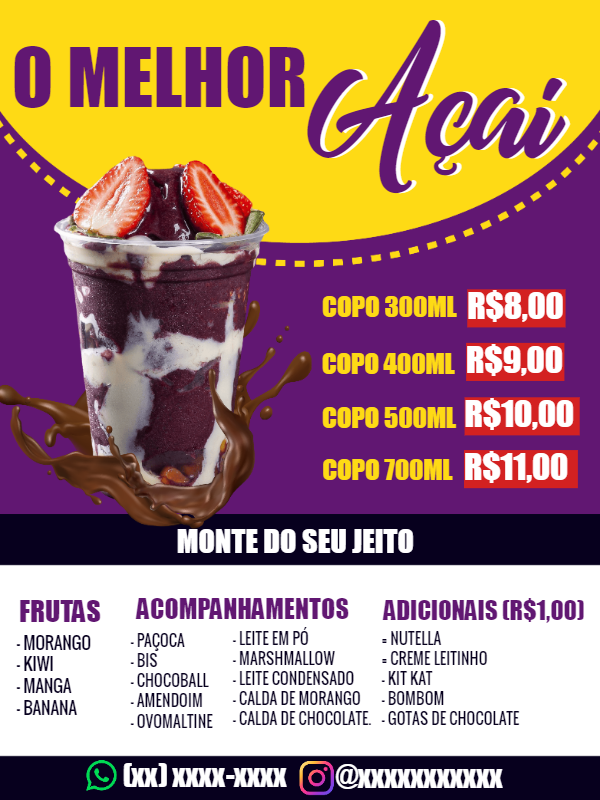 Modelo de Folheto para Açaí Editável Online com Preços Modelo de Folheto para Açaí Editável Online com Preços