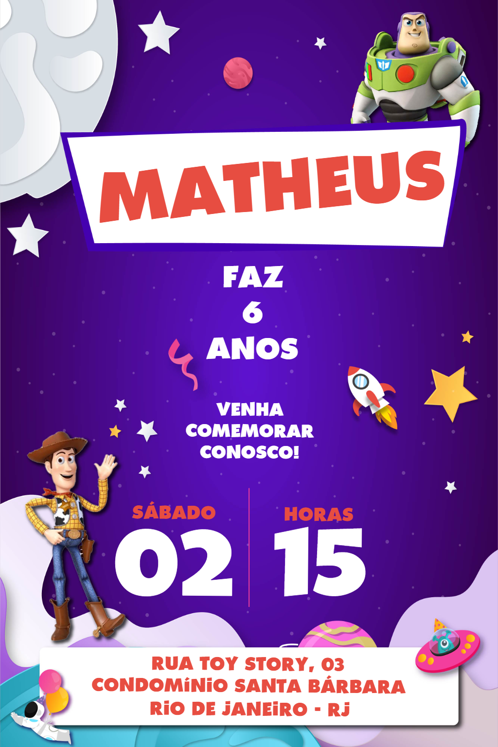 Convite Aniversário Toy Story com Personagens para Editar Online Convite Aniversário Toy Story com Personagens para Editar Online