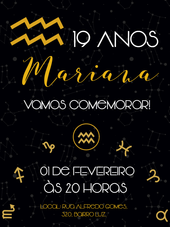 Convite de Aniversário Signo Aquário para Editar Online Convite de Aniversário Signo Aquário para Editar Online