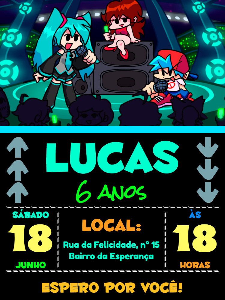 Convite de Aniversário Friday Night Funkin' para Editar Online Convite de Aniversário Friday Night Funkin' para Editar Online