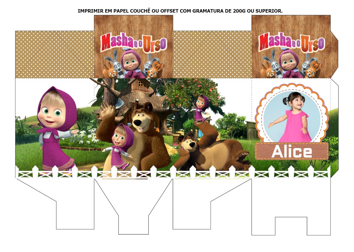 Caixa Milk Masha e o Urso com Foto para Editar Online