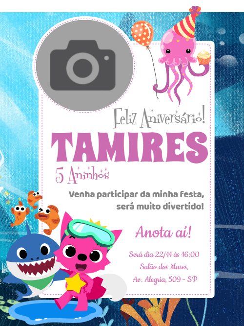 Convite Aniversário Baby Shark com Foto para Editar Online Convite Aniversário Baby Shark com Foto para Editar Online