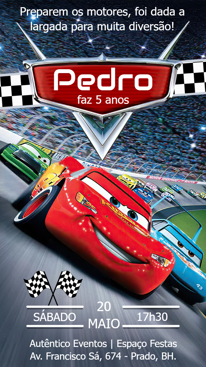 Convite Aniversário Carros com Relâmpago McQueen para Editar Convite Aniversário Carros com Relâmpago McQueen para Editar