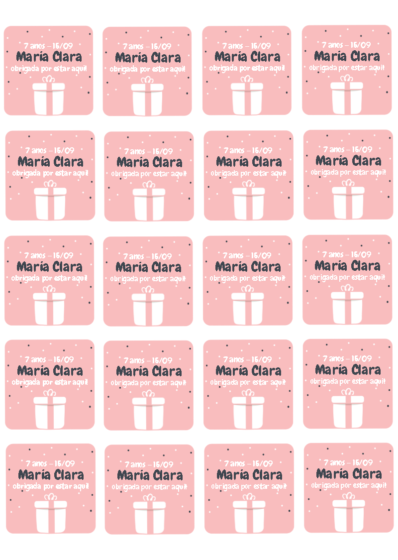 Tag de Agradecimento Aniversário Rosa com Presente para Editar Tag de Agradecimento Aniversário Rosa com Presente para Editar