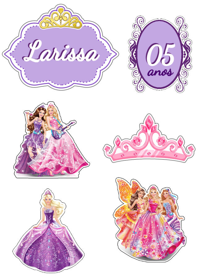 Topo de Bolo Barbie Princesas para Editar e Imprimir Topo de Bolo Barbie Princesas para Editar e Imprimir