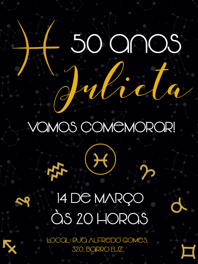 Convite de Aniversário Signo Peixes para Editar Online Convite de Aniversário Signo Peixes para Editar Online