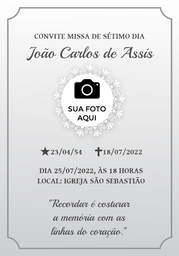 Convite Missa de Sétimo Dia com Foto para Editar Online Convite Missa de Sétimo Dia com Foto para Editar Online