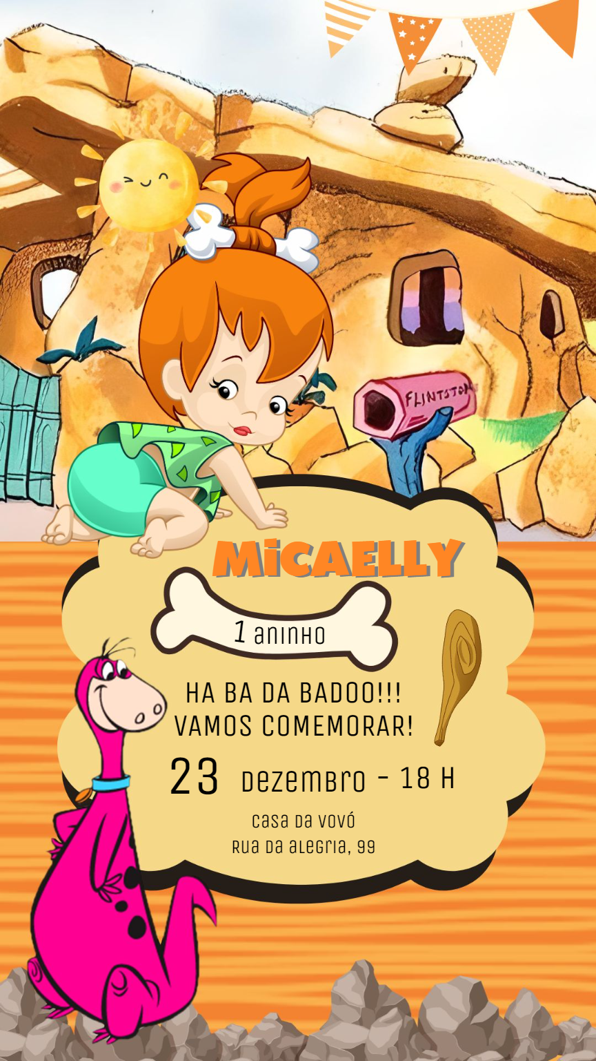 Convite Aniversário Pedrita Flintstones para Editar Online Convite Aniversário Pedrita Flintstones para Editar Online