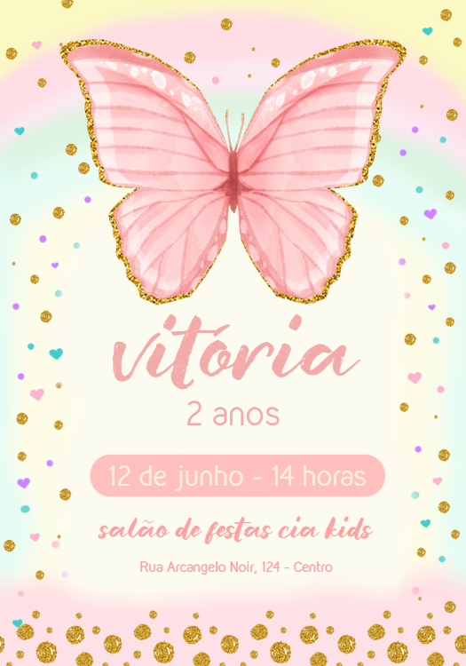 Convite Aniversário Borboleta Glitter para Editar Online Convite Aniversário Borboleta Glitter para Editar Online