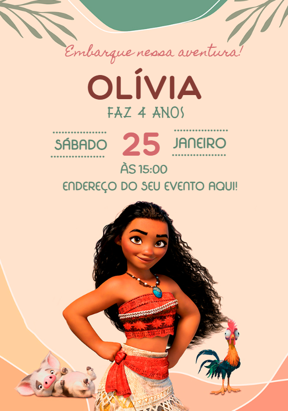 Convite Aniversário Moana para Editar Online Convite Aniversário Moana para Editar Online