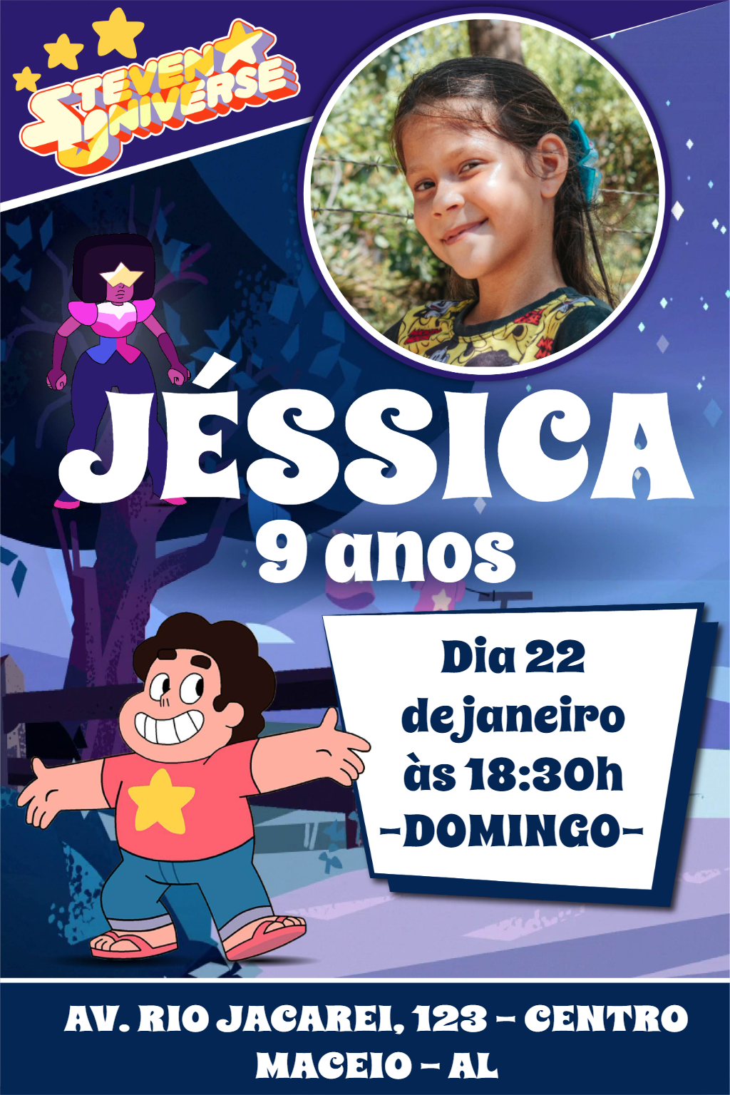 Convite Aniversário Steven Universo com Foto para Editar Online Convite Aniversário Steven Universo com Foto para Editar Online