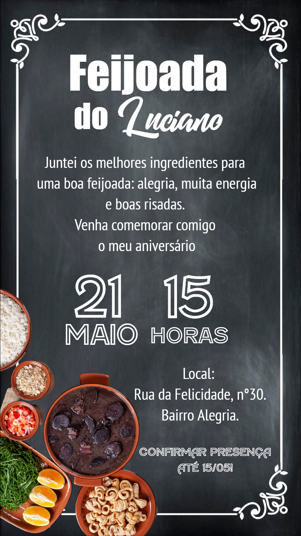 Convite de Aniversário Feijoada Quadro Negro para Editar Online Convite de Aniversário Feijoada Quadro Negro para Editar Online
