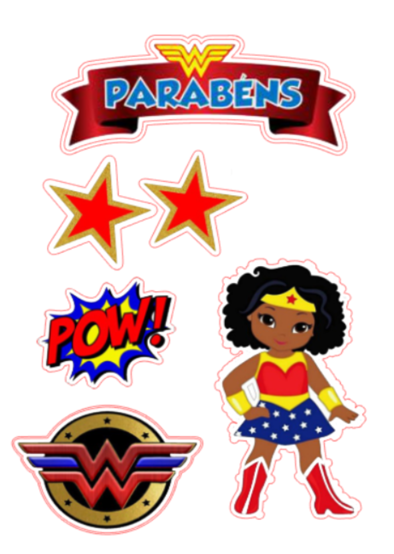 Topo de Bolo Mulher Maravilha Negra para Editar e Imprimir Topo de Bolo Mulher Maravilha Negra para Editar e Imprimir