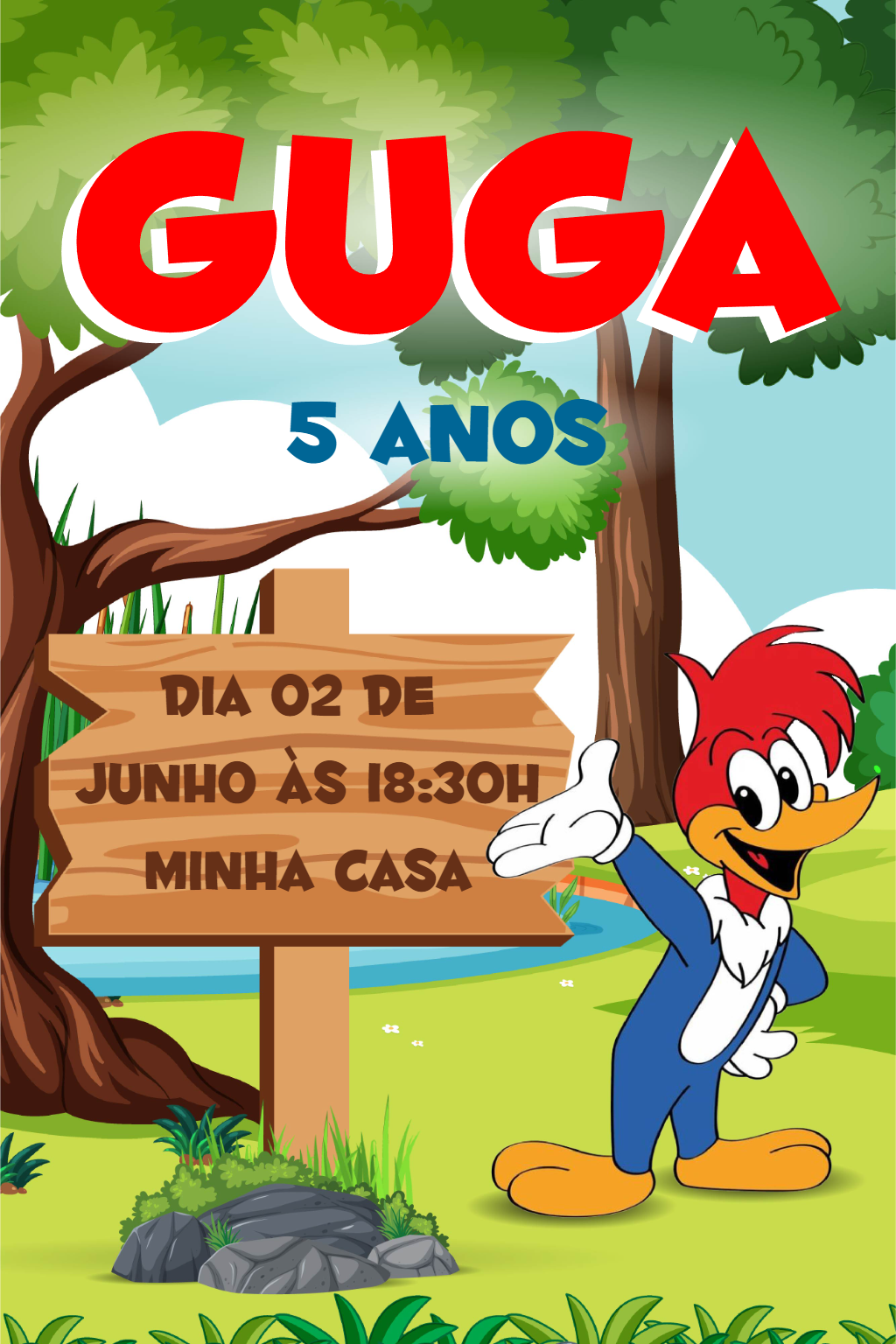 Convite Aniversário Pica Pau para Editar Online Convite Aniversário Pica Pau para Editar Online