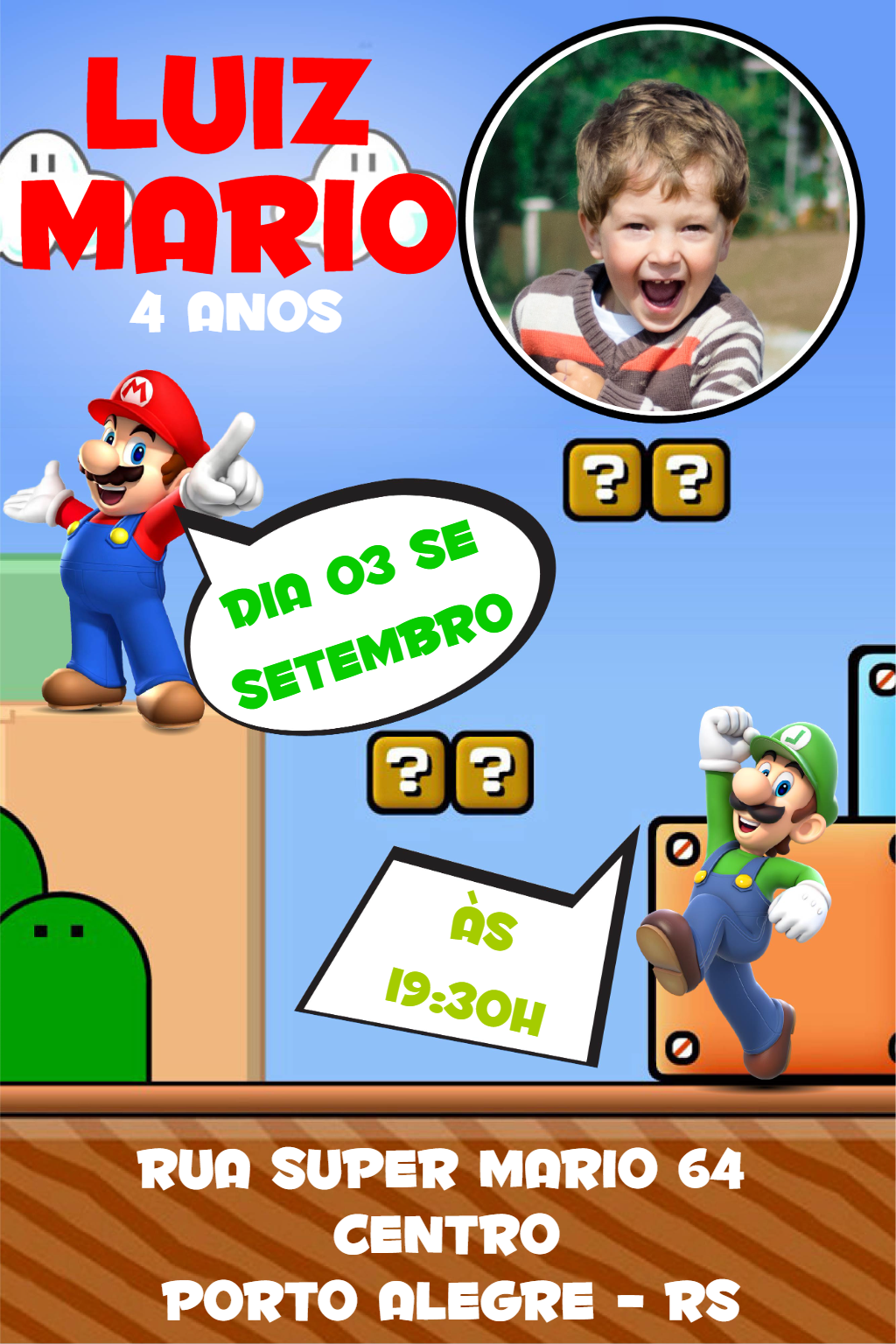 Convite Aniversário Super Mario com Foto para Editar Online Convite Aniversário Super Mario com Foto para Editar Online