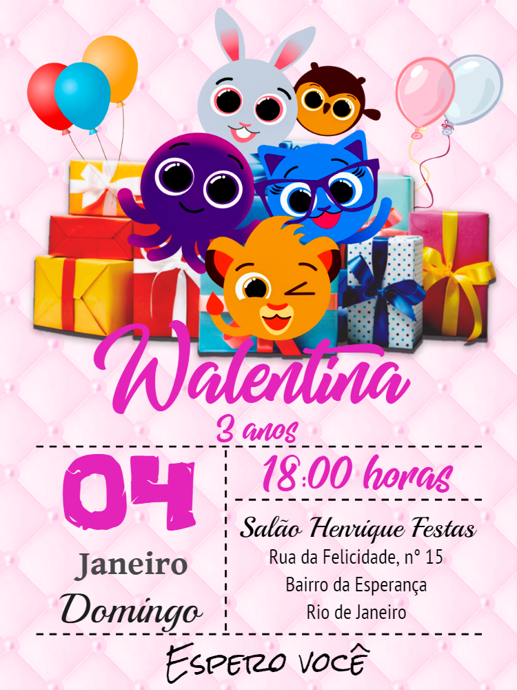 Convite de Aniversário Bolofofos com Personagens para Editar Convite de Aniversário Bolofofos com Personagens para Editar