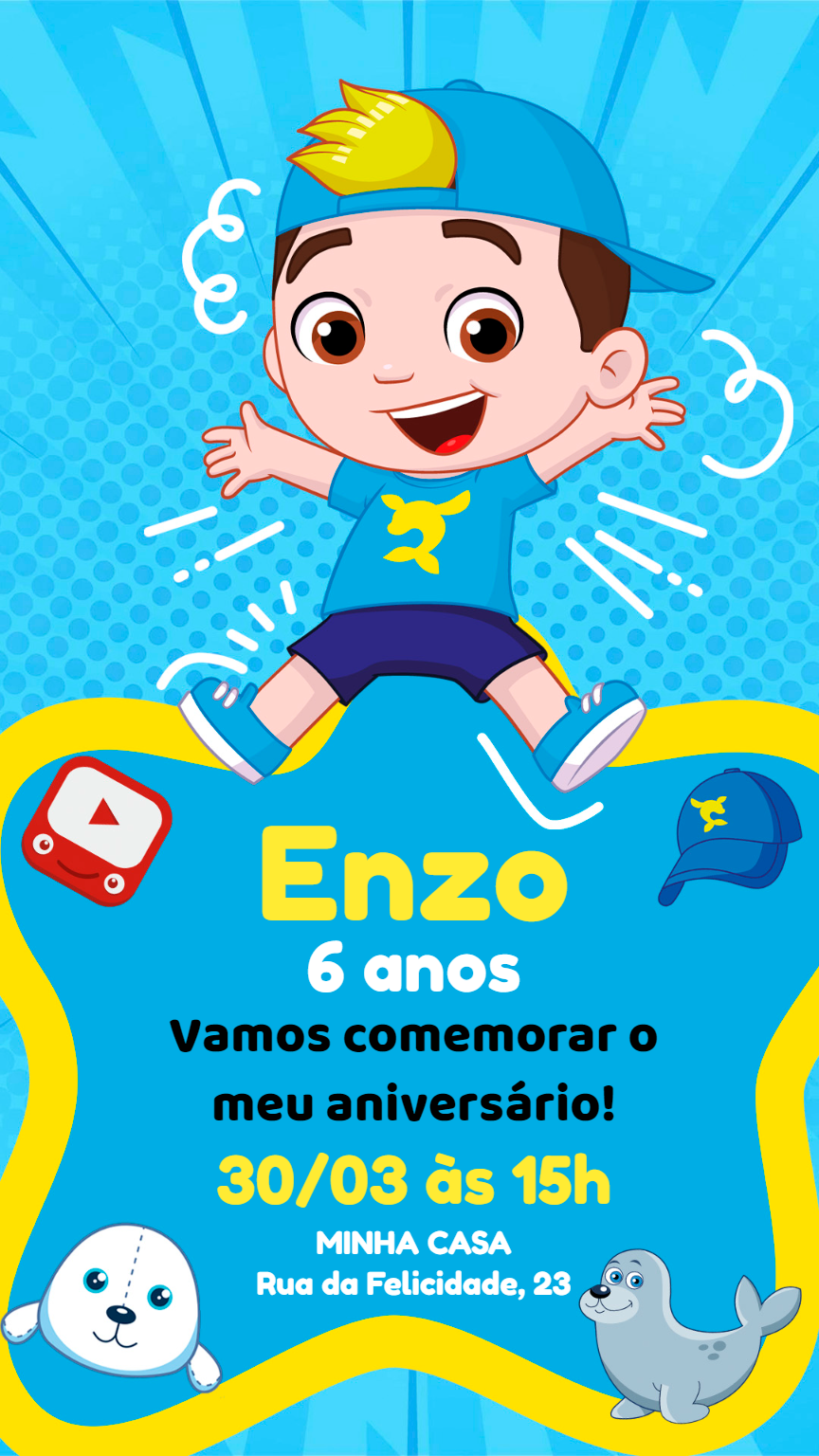 Convite de Aniversário Youtuber Aventureiro para Editar