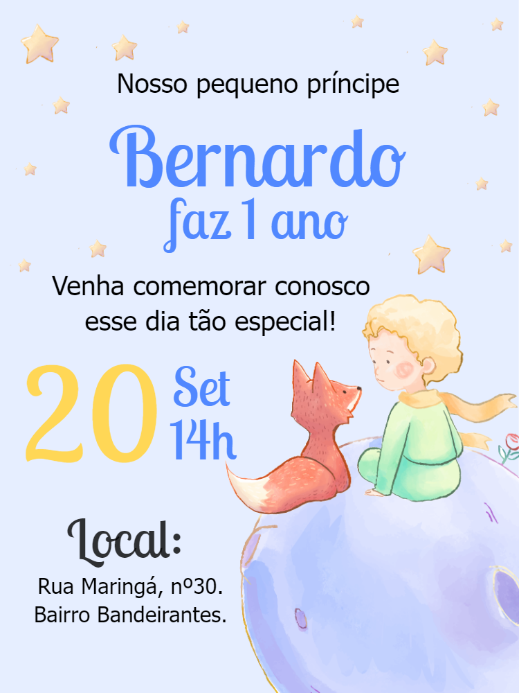 Convite Aniversário Pequeno Príncipe Aquarela para Editar Online Convite Aniversário Pequeno Príncipe Aquarela para Editar Online