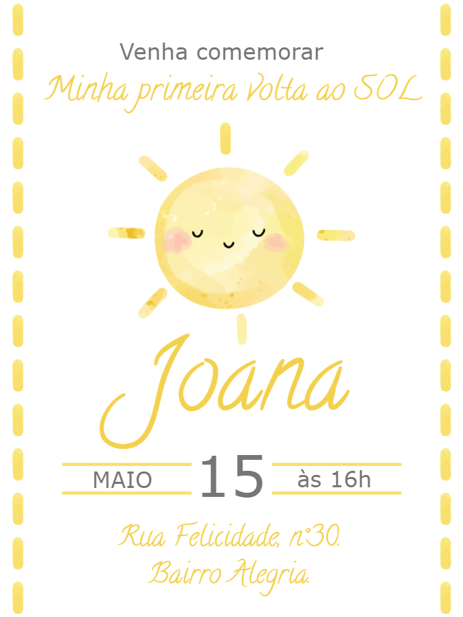 Convite Aniversário Primeira Volta ao Sol para Editar Online Convite Aniversário Primeira Volta ao Sol para Editar Online