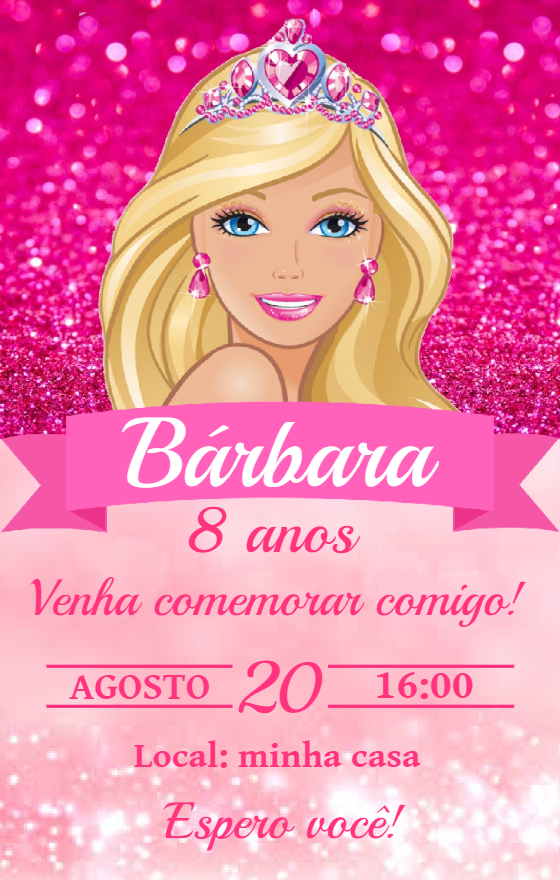 Convite de Aniversário Barbie para Editar Online Convite de Aniversário Barbie para Editar Online