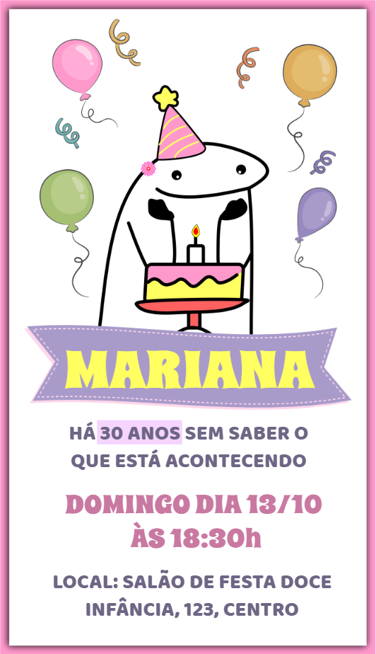 Convite Aniversário Flork Feminino para Editar Online Convite Aniversário Flork Feminino para Editar Online