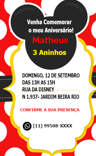 Convite de Aniversário Mickey Mouse para Editar Online Convite de Aniversário Mickey Mouse para Editar Online