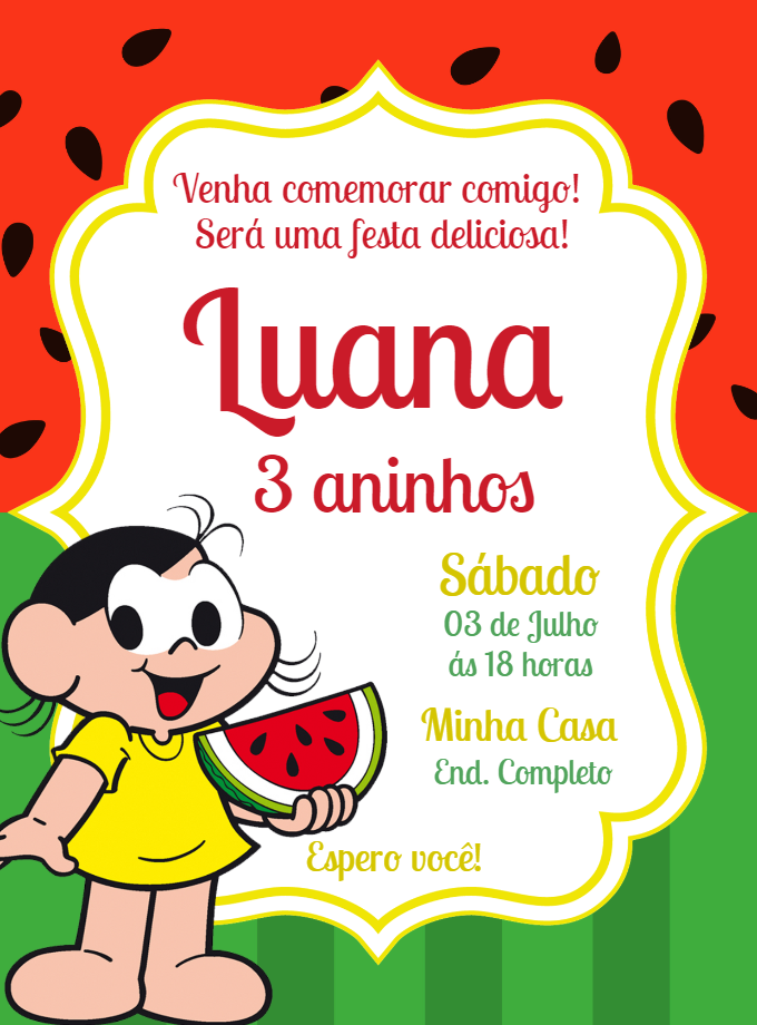 Convite de Aniversário Magali Turma da Mônica para Editar Convite de Aniversário Magali Turma da Mônica para Editar