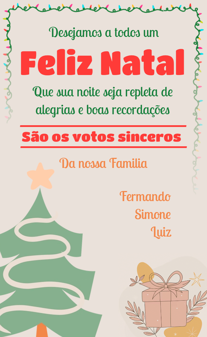 Cartão de Natal com Árvore e Presentes Editável Online Cartão de Natal com Árvore e Presentes Editável Online