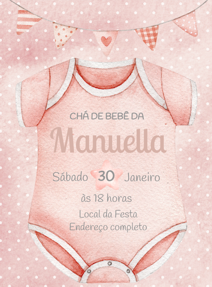 Convite Chá de Bebê Roupinha Rosa para Editar Online Convite Chá de Bebê Roupinha Rosa para Editar Online