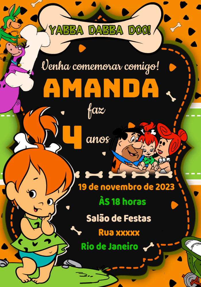 Convite Aniversário Pedrita Os Flintstones para Editar Online Convite Aniversário Pedrita Os Flintstones para Editar Online