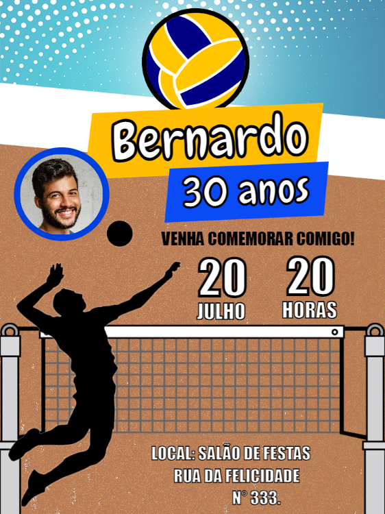 Convite de Aniversário Vôlei com Foto para Editar Online Convite de Aniversário Vôlei com Foto para Editar Online