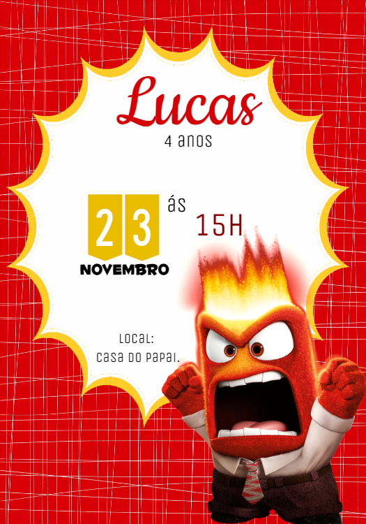 Convite Aniversário Divertidamente Raiva para Editar Online Convite Aniversário Divertidamente Raiva para Editar Online